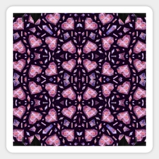 Crystal Hearts and Flowers Valentines Kaleidoscope pattern (Seamless) 3 Sticker